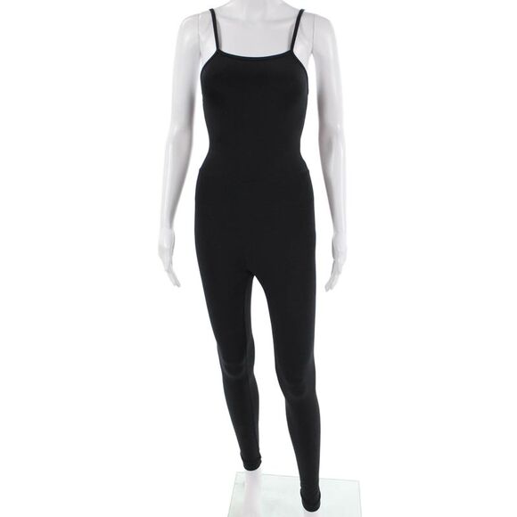 Girlfriend Collective Pants - Girlfriend Collective Women Black Sleeveless Catsuit Square Neck Size XS